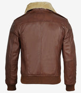 The Wingman - Cognac Leather Bomber with Luxe Collar